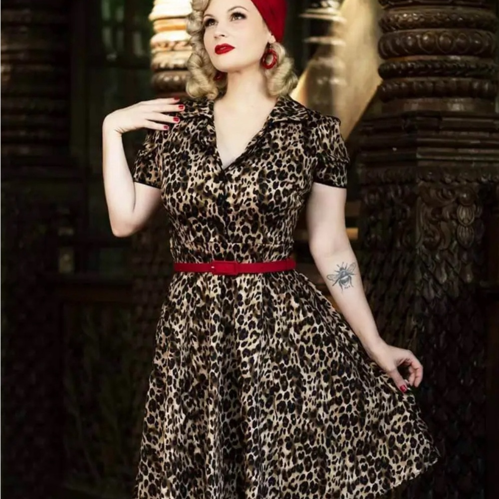 Doll and Dotty Leopard print pinup rockabilly dress